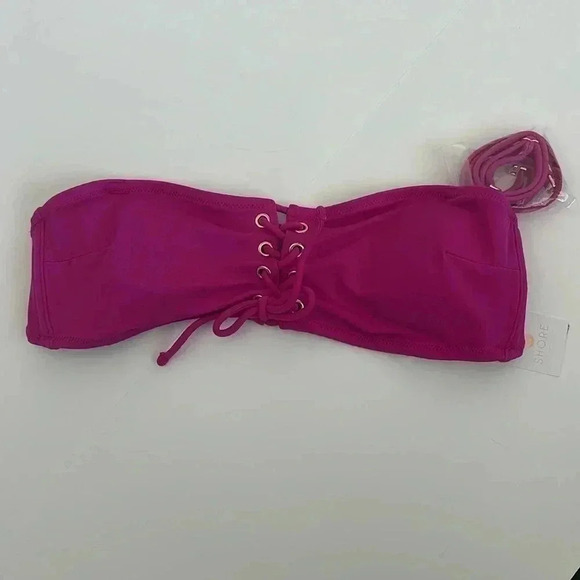 Shade & Shore Pink Lace Up Wireless Removable Straps Bikini Top Size Medium NWT - Picture 1 of 5